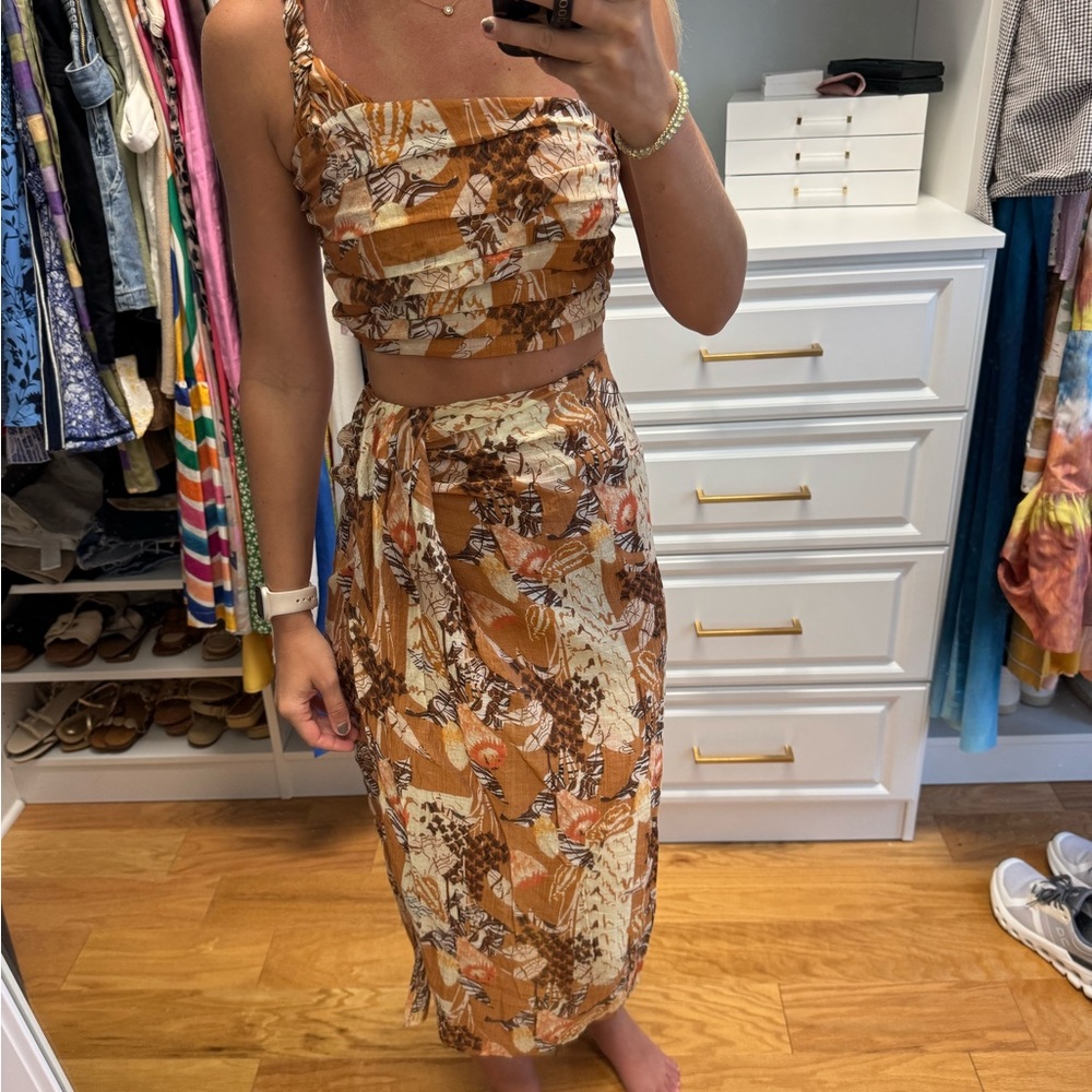 Lulu's Brown Tropical Midi Skirt and top set